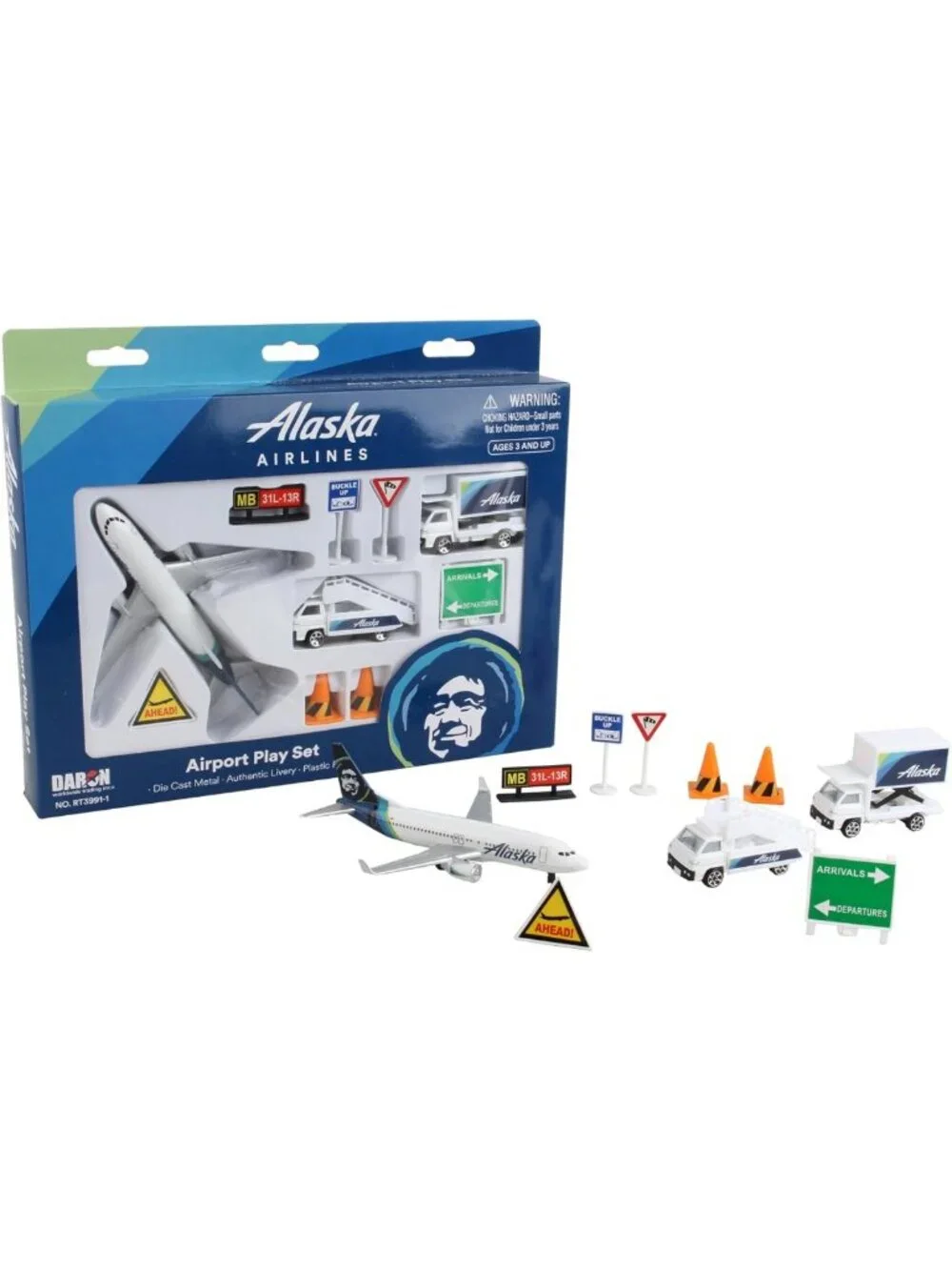 Alaska Airlines Airport Playset with Die-Cast Airplane, Cars & Transport Toys